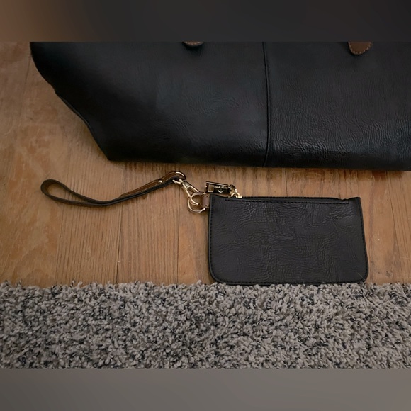 Black and cognac leather satchel with matching wristlet/coin purse - Picture 4 of 4